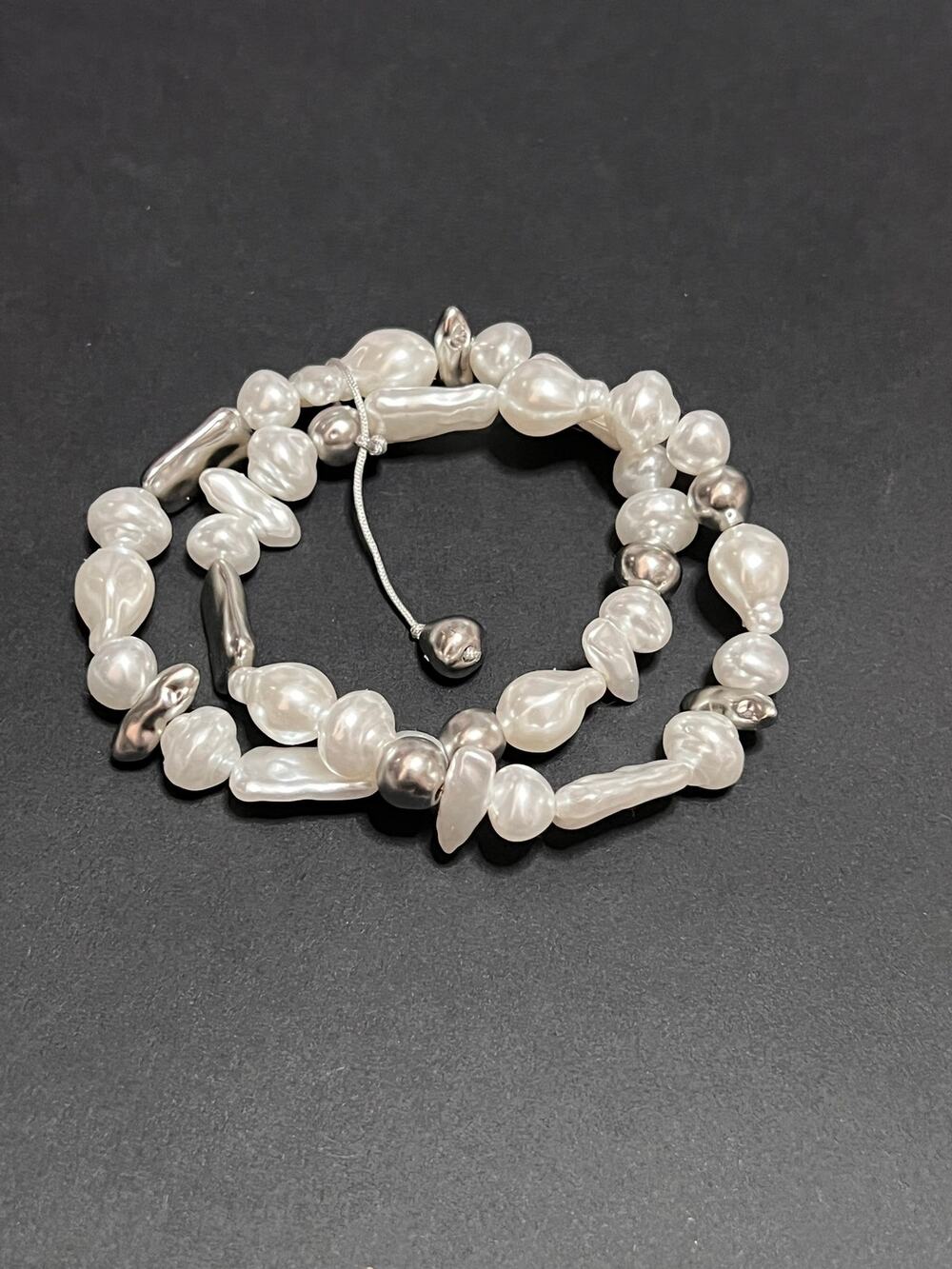 J. Jill White and Metallic Gray Baroque Pearl Stretch Bracelet Set NWT